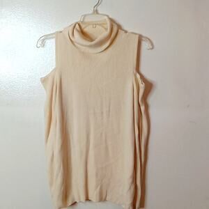 DKNY cream cowl neck open shoulder ribbed long sleeve blouse.  XL.